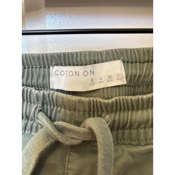 Cotton On Olive Green Cargo Pants Size 4 Elastic Waist Jogger Style - Picture 4 of 4